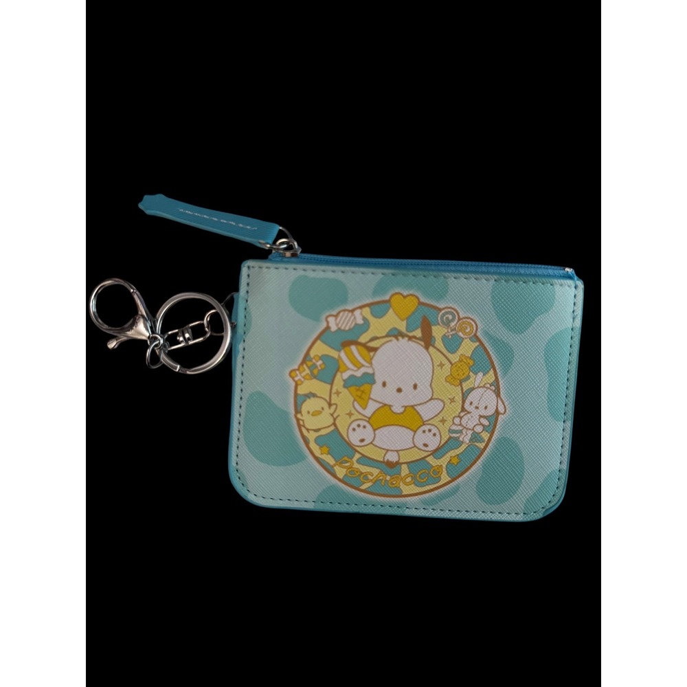 Sanrio Pochacco ID Holder Coin Purse Keychain Blue Faux Leather Wallet Card Case